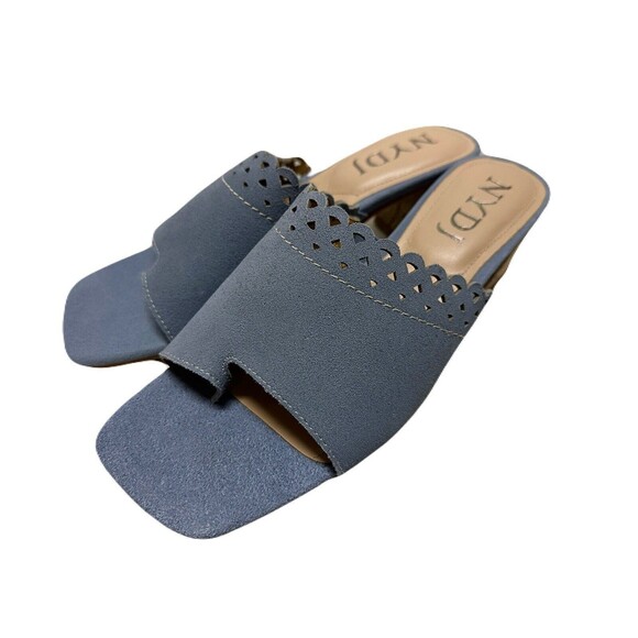 NEW NYDJ Womens Size 10 Alanah Blue Scalloped Suede Slide Sandal *Box w/out Lid* - Picture 5 of 9